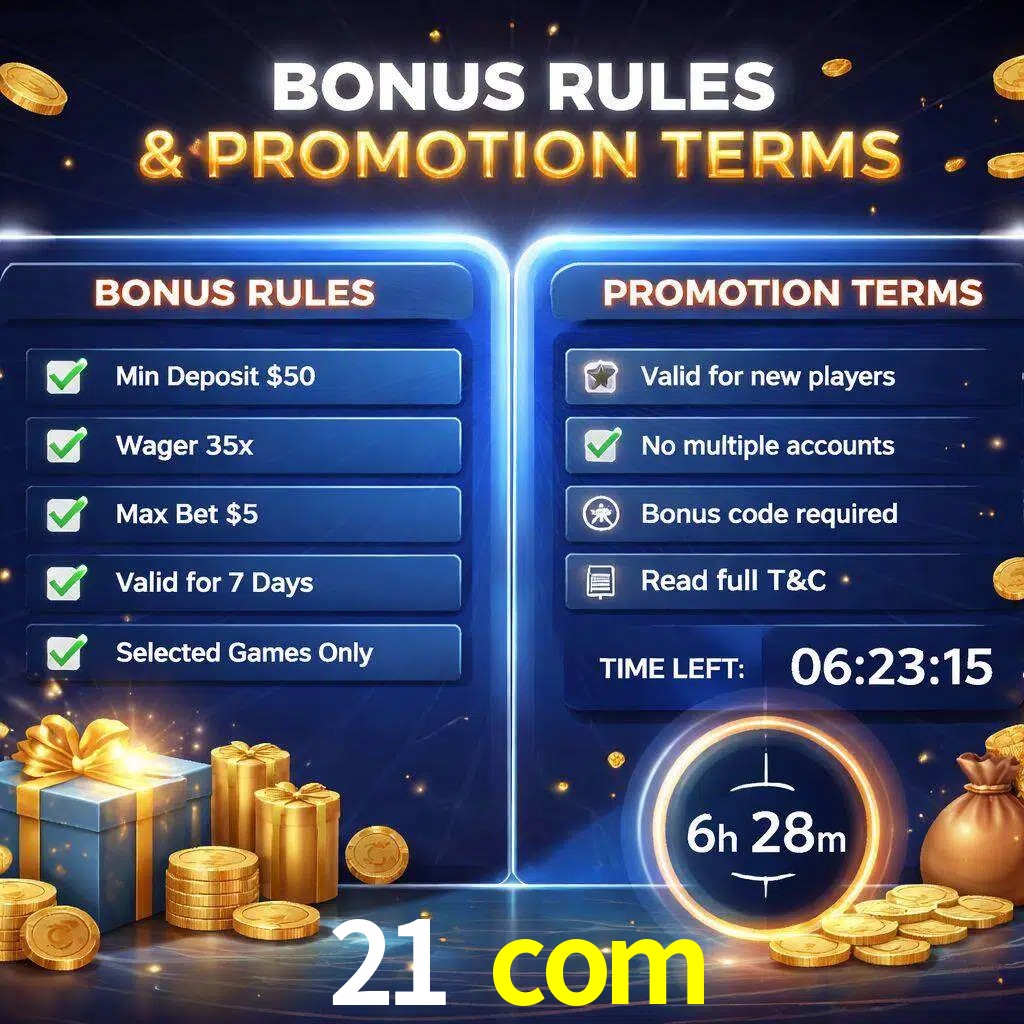 Reglas de promoción 21 com y condiciones de bonos explicadas visualmente