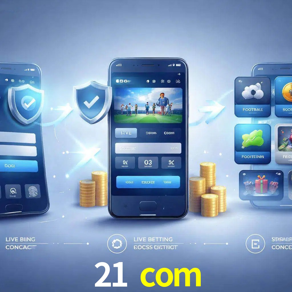 Pasos de acceso a la app 21 com en pantalla de teléfono móvil