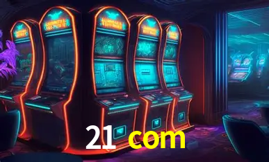 Una escena digital vívida inspirada en casino con 21 com mostrado prominentemente, luces brillantes, fichas, cartas y acentos dorados.